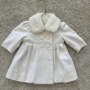 Baby Gap Infant Girls Ivory Fur Collar Fleece Peacoat 0-6 Months Newborn Bow